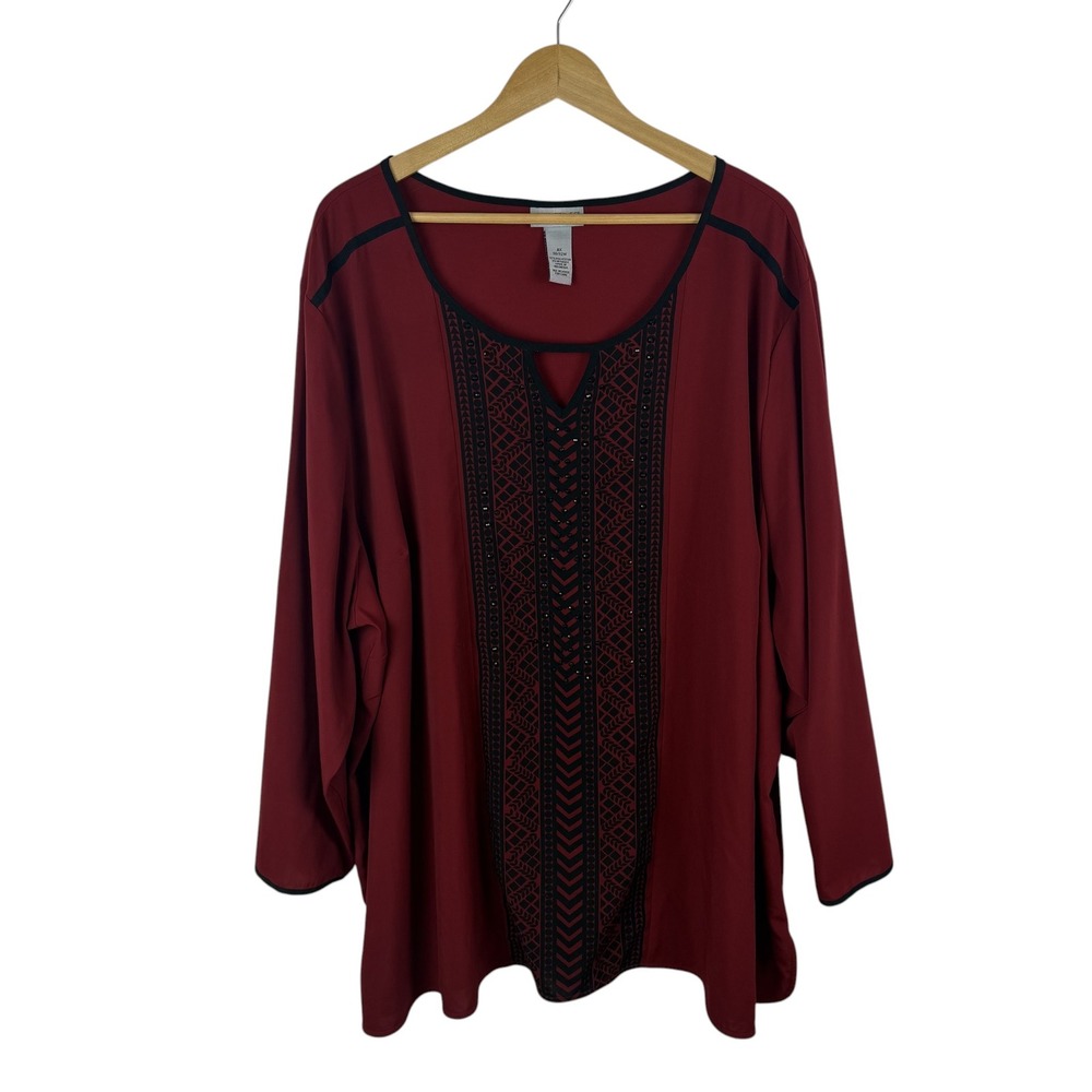 Catherines Red Beaded Tunic Top Size 4X Lightweight Office Comfy Relaxed Casual